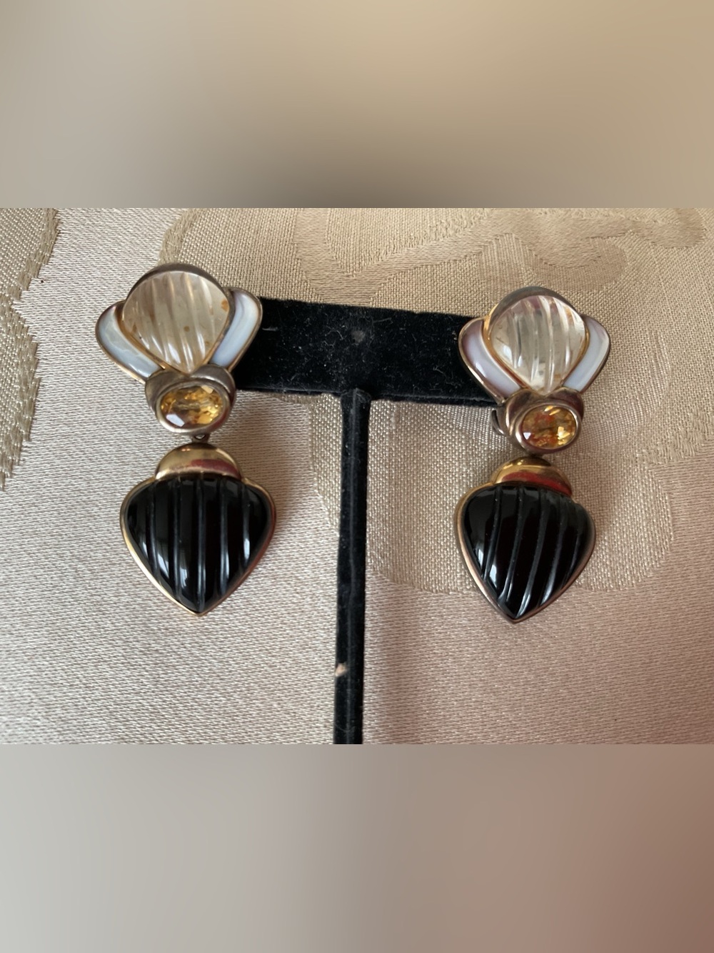 Kai-Yin Lo Ka/Lo Vermeil sterling Crystal Mother of Pearl & Onyx Omega Backs